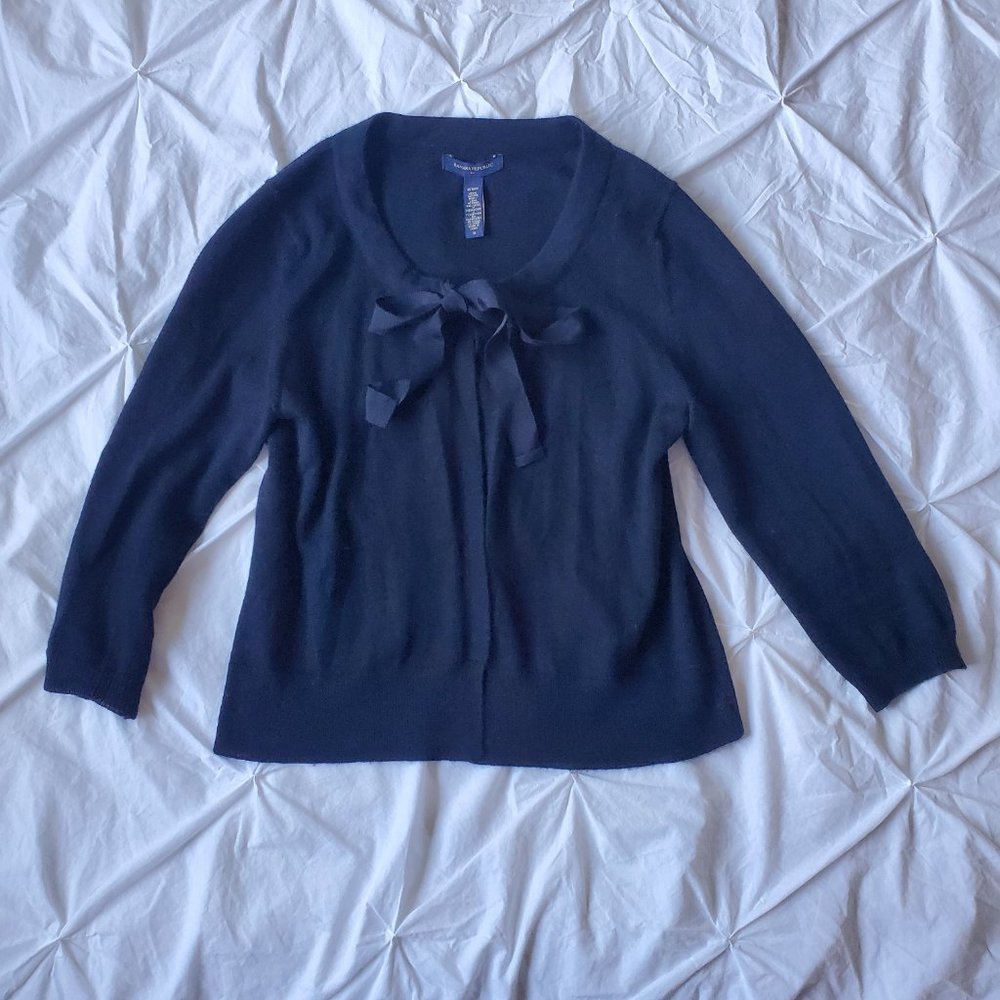 Banana Republic Black Merino Ribbon-Tie Cardigan
